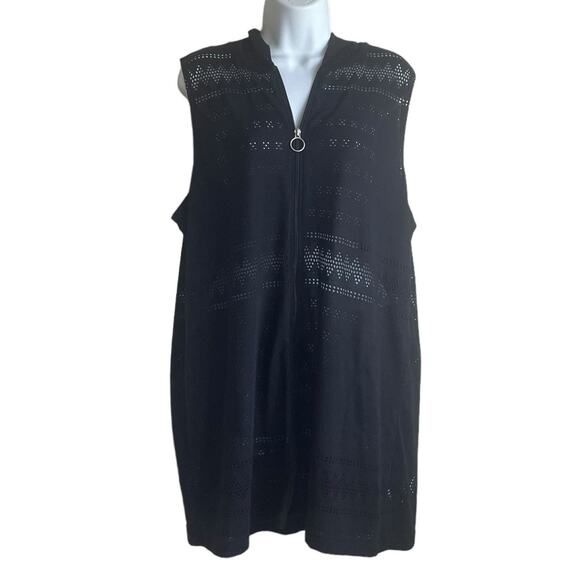 Croft & Barrow Women Top XL Black Front Zip Beachy Eyelet‎ Cover Up Lightweight - Picture 1 of 12